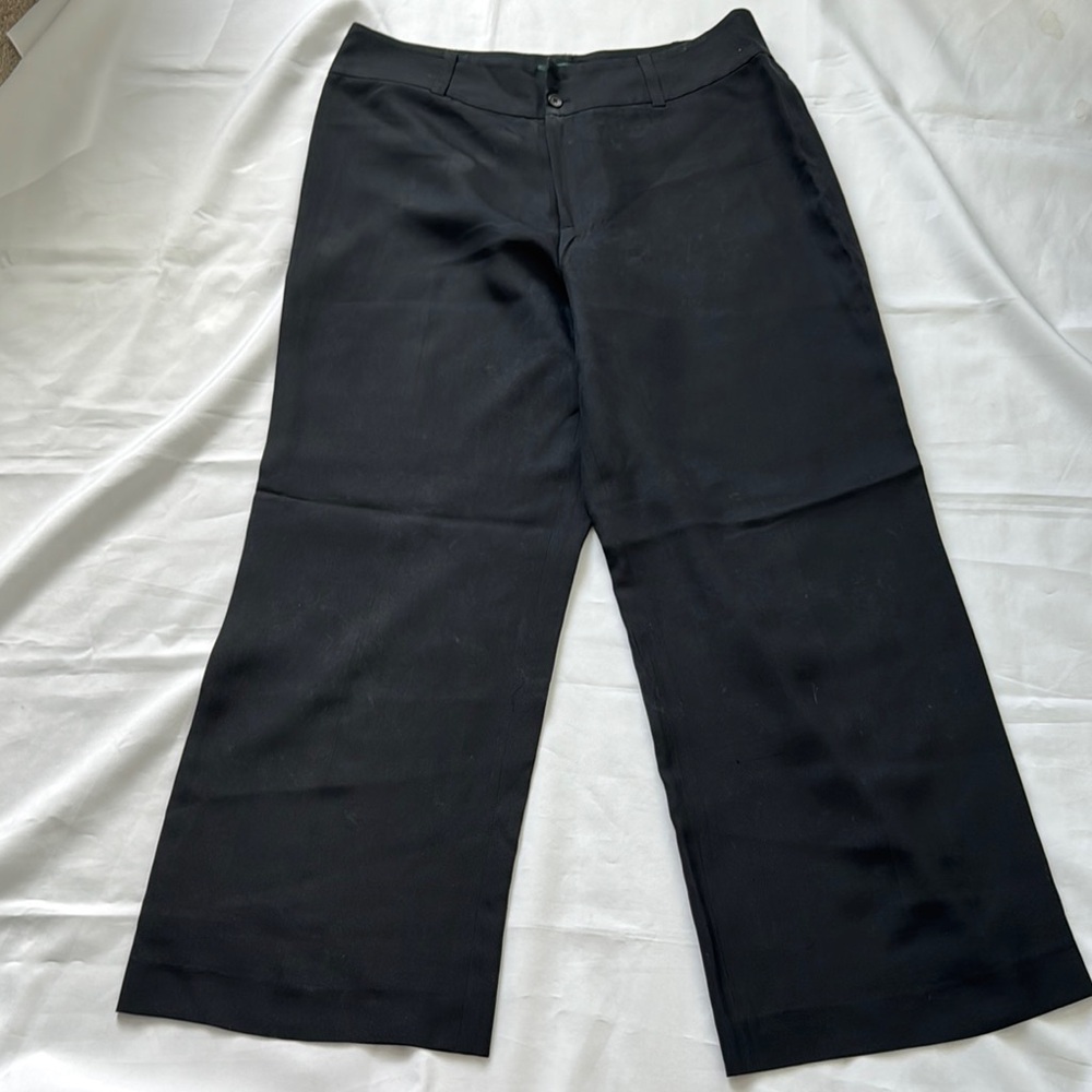 Ralph Lauren High Rise Straight Leg Silk Trousers, Size 14